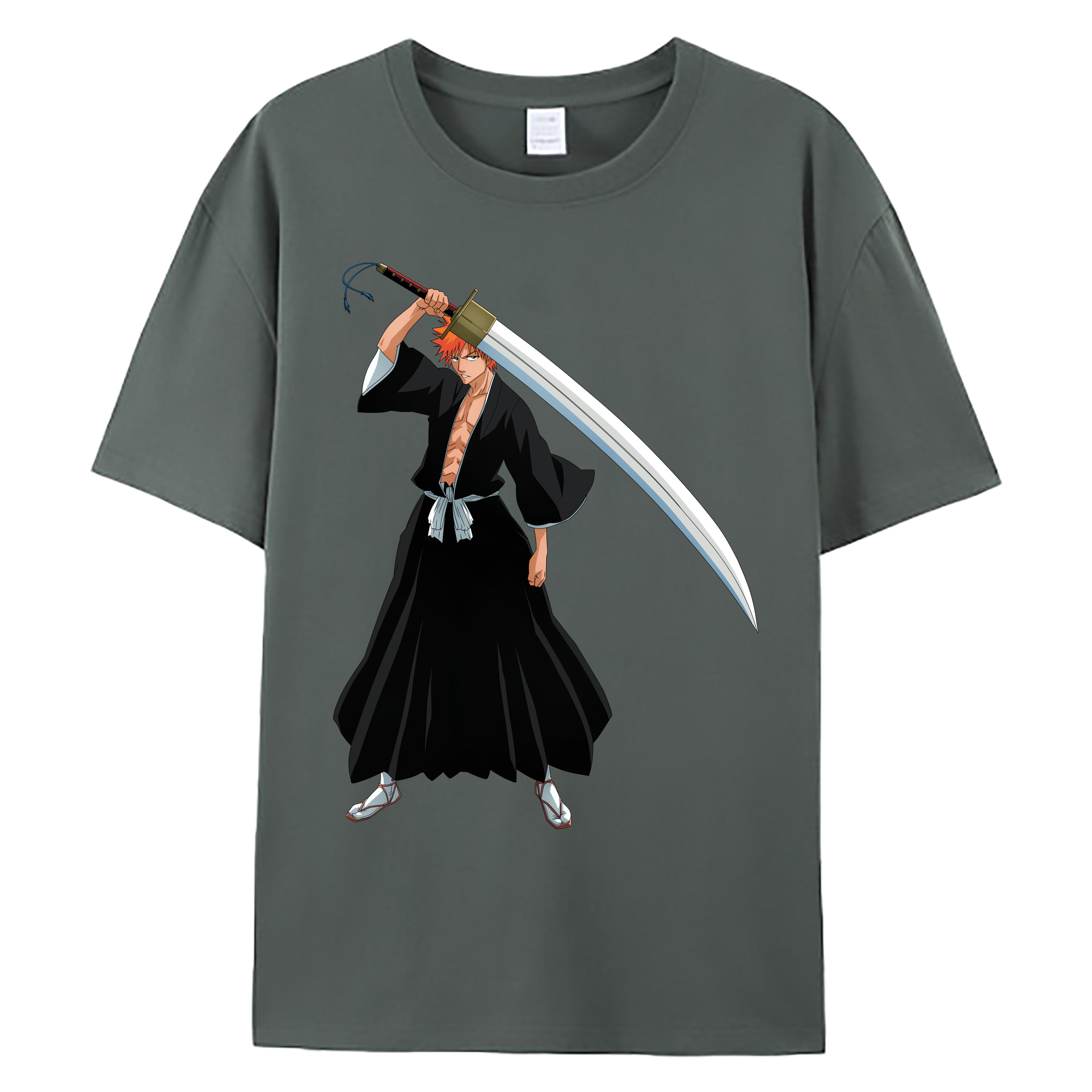 （画像用） ブリーチ 黒崎一護（くろさき いちご）BLEACH Kurosaki Ichigo 綿100％ メンズ半袖Tシャツ｜肌触りやわらか＆通気性